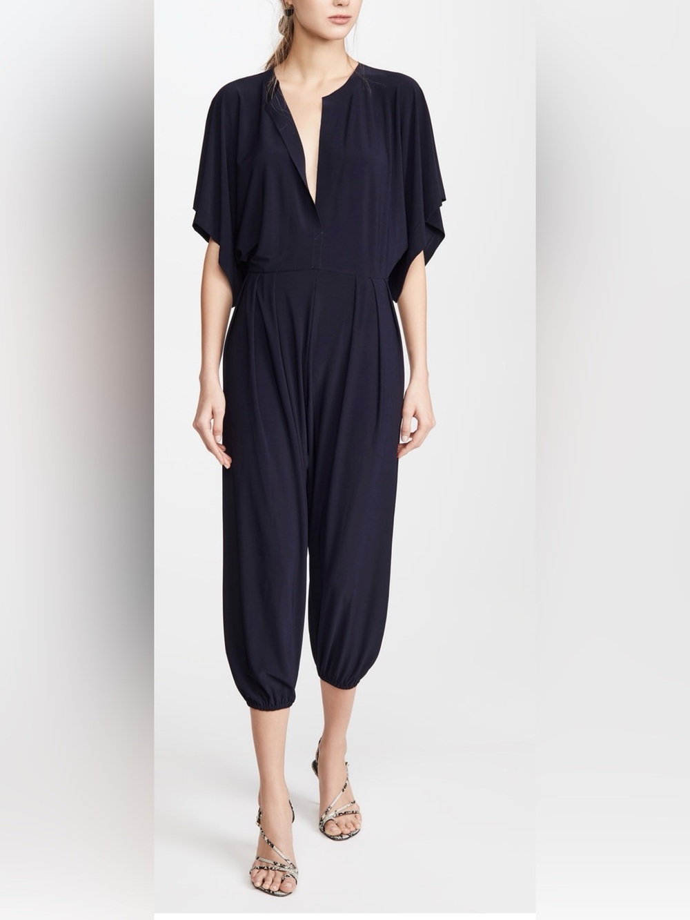 Norma Kamali Rectangle Jog Jumpsuit Black S 36 Kimono Sleeve